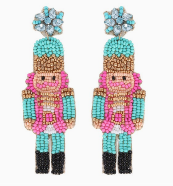 Nutcracker Post Seed Bead Christmas Beaded Drop Earrings - Image 2