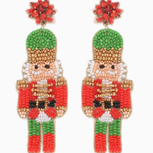 Nutcracker Post Seed Bead Christmas Beaded Drop Earrings
