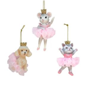 Pink Ballet Cat, Mouse, and Poodle Ornament
